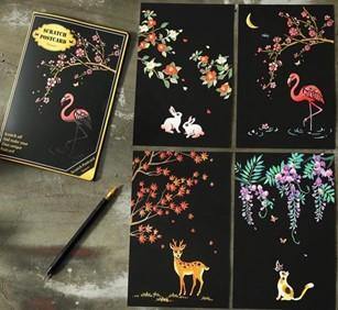 Allure - Gifts & Designs Scratch Paintings Animals in Nature - Set of 4 - A5 Kids Scratch Painting