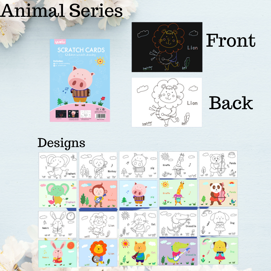 Allure - Gifts & Designs Scratch Paintings Animals Kids Scratch & Colouring Art - 10 Pieces