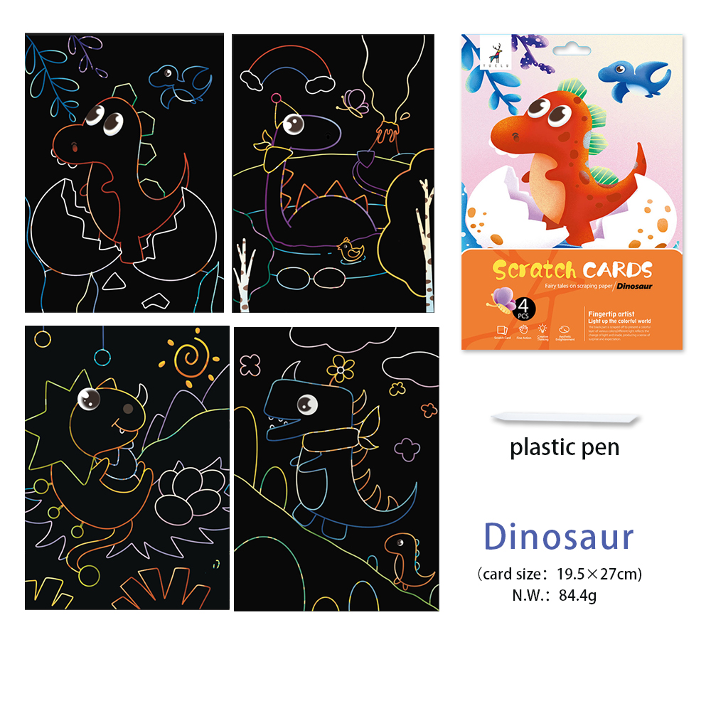 Allure - Gifts & Designs Scratch Paintings Dinosaur Kids Scratch Art - 4 Pieces