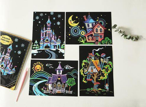 Allure - Gifts & Designs Scratch Paintings Fairytale Houses Series - Set of 4 - A5 Kids Scratch Painting