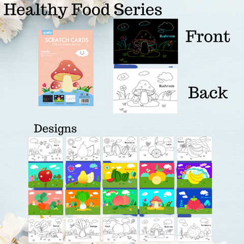 Allure - Gifts & Designs Scratch Paintings Healthy Food Kids Scratch & Colouring Art - 10 Pieces