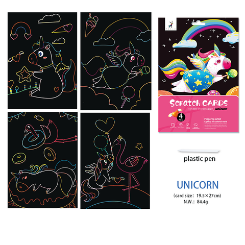 Allure - Gifts & Designs Scratch Paintings Unicorn Kids Scratch Art - 4 Pieces